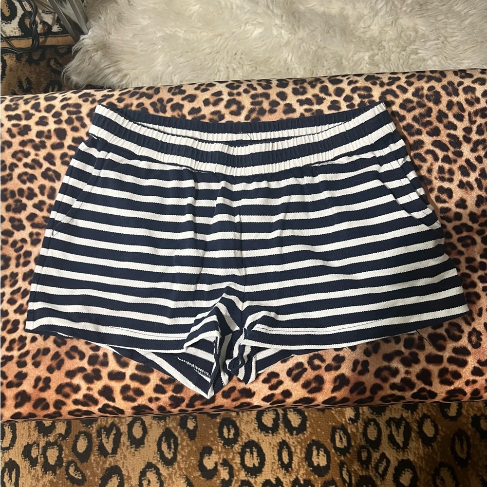 Navy and White Striped Shorts